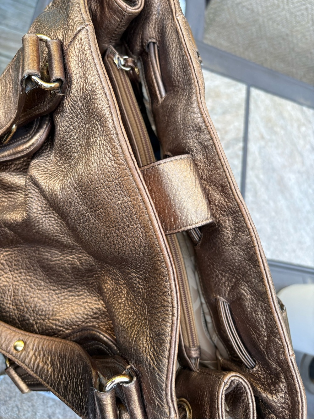Michael Kors Metallic Brown Leather Satchel - Picture 9 of 16